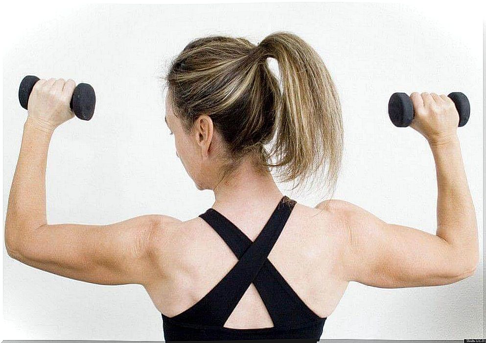 Shoulder press to strengthen the arms.