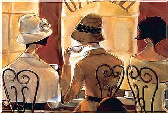 illustration of three female friends having coffee 