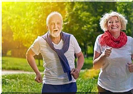 Elderly couple exercising 